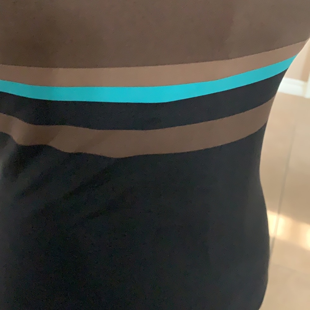 DKNY black, brown & teal striped one piece swimsuit halter Size M - Picture 3 of 17